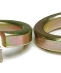 Heavy Duty One Inch High Collar Lock Washers Yellow Zinc Plated Grade Eight Steel Bulk Lot Of One Thousand displayed on a white background.