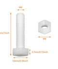 Premium Hardware Bundle Featuring 20 Pair M6x25mm White Nylon Hex Bolts Paired With Rust Resistant Plastic Hex Nuts for sturdy DIY builds.