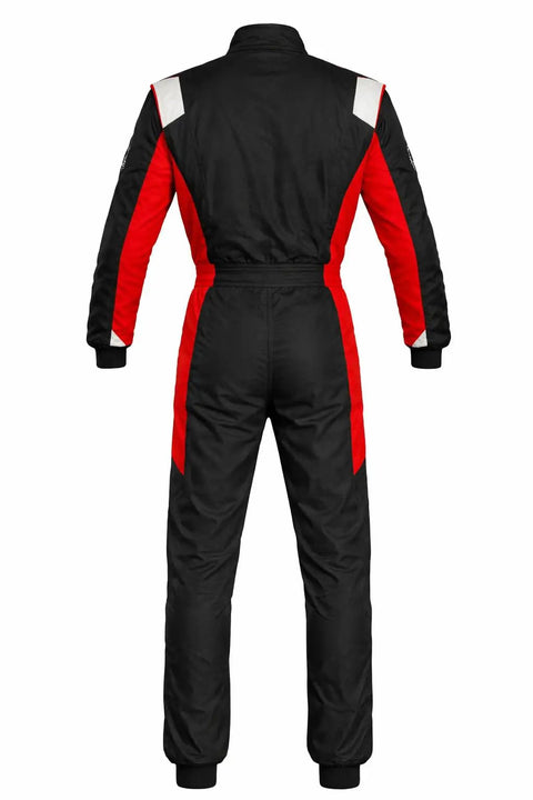 Back view of Go Kart Racing Suit Water-Resistant Digital Print, Breathable Fabric For Adults Kids Teens, Lightweight One-Piece Ergonomic Design With Stretch Panels, Durable Karting Gear Sizes XS To 42.