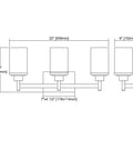 Line drawing of Belmar 3 Light Bath Vanity Light In Oil Rubbed Bronze With Opal White Glass, showing dimensions 22"W x 9"H x 6" ext.