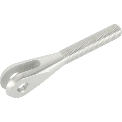 Rock Solid Zinc Plated Steel Clevis With 1/2-20 Right Hand Threads Drop In Linkage Fitting featuring a smooth thread and open slot.