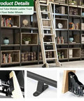 Heavy Duty Sliding Barn Door Hardware Kit In Black Carbon Steel with complete round tube mobile ladder track and roller wheels.