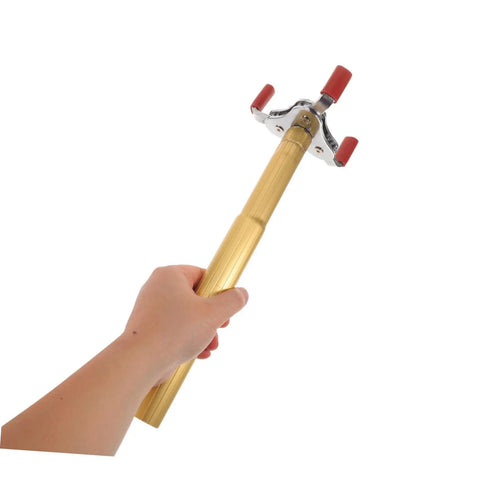 Heavy Duty Ceiling Detector Removal Tool With Badass Rubberized Claw And Extendable Aluminum Shaft held in hand, showcasing rubberized claw and durable design.