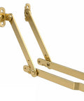 Heavy Duty Brass Plated Lid Stay Hinges, support struts for desks and trunks, showcasing high-quality brass finish and sturdy design.