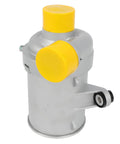 No Sweat Electric Water Pump For Volvo S60 Xc60 Xc90 V60 V90 2.0L Cars And Crossovers 2015 To 2019 silver pump with yellow caps on top.