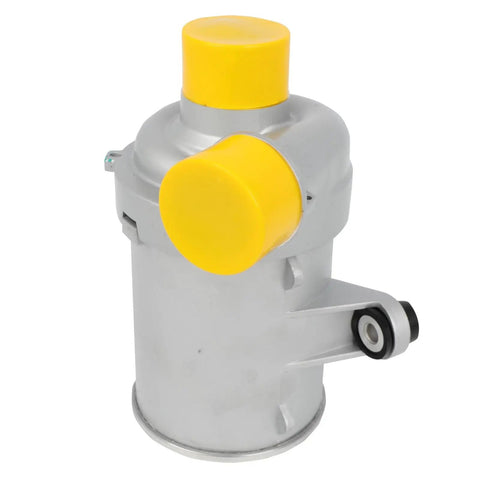 No Sweat Electric Water Pump For Volvo S60 Xc60 Xc90 V60 V90 2.0L Cars And Crossovers 2015 To 2019 silver pump with yellow caps on top.