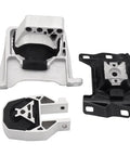 Engine And Transmission Mount Kit For Escape 2013 2019 2.0L Turbo And 2013 2019 2.5L Engines Plus 2014 2022 Transit Connect 2.5L OE Replacement Set Of Three For Vibration Reduction And Reliable Drivetrain Support, showing three metal mounts in white and black for vibration reduction.