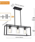 Dimensions of Classic Pendant Lighting For Kitchen Island With Hammered Glass Shades 3 Light Linear Modern Farmhouse Chandelier In Matte Black
