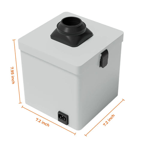 Heavy Duty Smoke Purifier For Falcon A1 Laser Engraver Fits Popular Enclosure 7.95x7.2x7.2 inch grey unit with outlet.