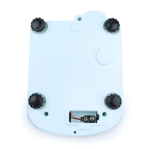 Bottom view of Digital Precision Lab Scale 15 Kg By 0.1 g Readability With 150 By 180 mm Stainless Steel Pan, showing feet and battery compartment.