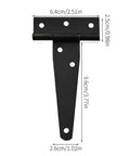 30 Piece Set Black Heavy Duty T Hinges For Barn Doors And Garden Sheds Rock Solid Iron Outdoor Gate Hardware For Fence Wood Jobs Built Tough For Easy Everyday Swings, showing detailed dimensions and design.