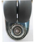 Built Tough Heavy Duty Twin Caster Wheels With Locking Brake 360 Degree Swiveling Premium Furniture Rollers close-up view of twin rubber rollers.