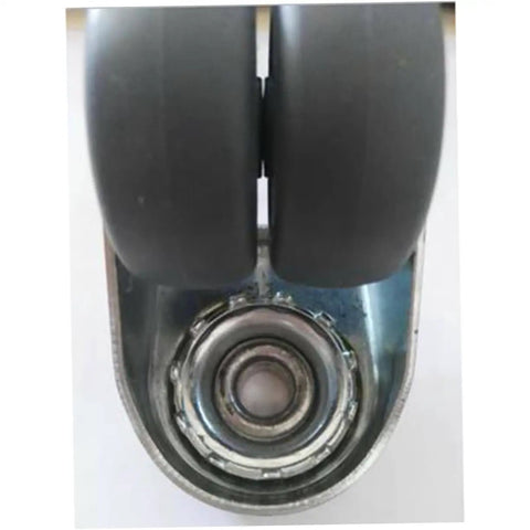 Built Tough Heavy Duty Twin Caster Wheels With Locking Brake 360 Degree Swiveling Premium Furniture Rollers close-up view of twin rubber rollers.