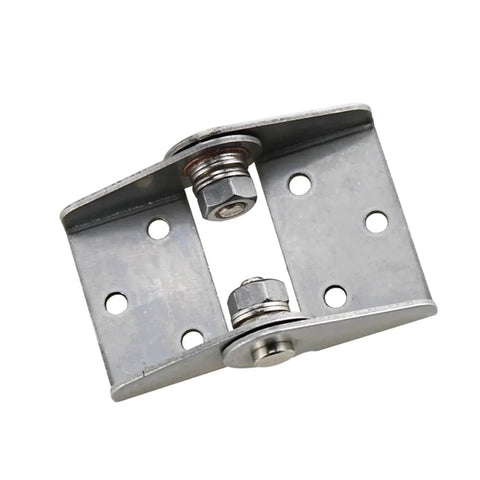 Close-up of 304 stainless steel damping hinge with adjustable torque and mounting plates.