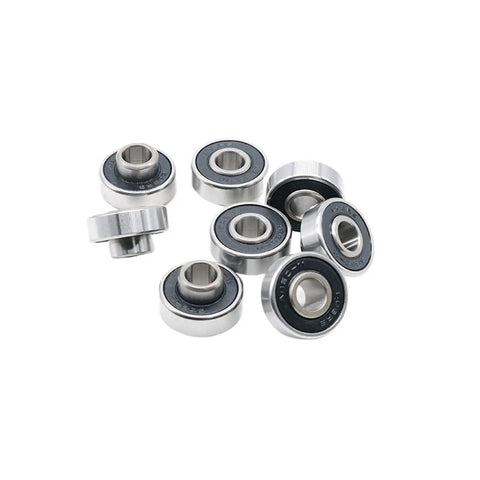 8 Piece Dope Set Of 608RS Black Seal Bearings For Skateboard And Scooter High Speed 2RS Shielded Ball Bearings Kit ILQ11 Quiet Smooth Ride For Heavy Loads And Long Lasting Performance, eight 608RS bearings shown