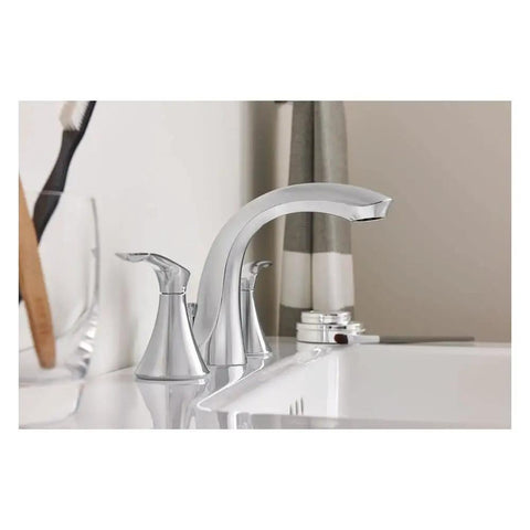 Darcy WS84551 1.2 GPM Double Handle Widespread Chrome Bathroom Faucet With Metal Construction Premier Finish Installed on Vanity