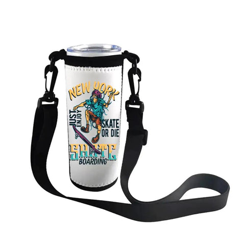 Ten Pack Neoprene Water Bottle Carrier Sleeves For Heat Press Sublimation Tumbler Cup Carrier with strap and skateboarding graphic
