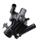 Direct Fit Engine Coolant Thermostat For Mercedes Benz Cla Gla Glc Class W156 W117 W176 M133 in black with multiple hose connections.