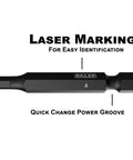 Close-up of a bit from the 20 Piece Hex Bit Set With SAE And Metric Sizes For Impact Driver And Furniture, showing laser marking.