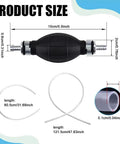 Straight Up Heavy Duty Hand Fuel Transfer Pump, No Sweat Gasoline Siphon Hose Kit size diagram showing pump and hoses measurements.