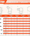 Diagram showing dimensions for All In One 505 Piece Grease Fittings Kit For Gearheads With Metric And SAE Zerk Assortment