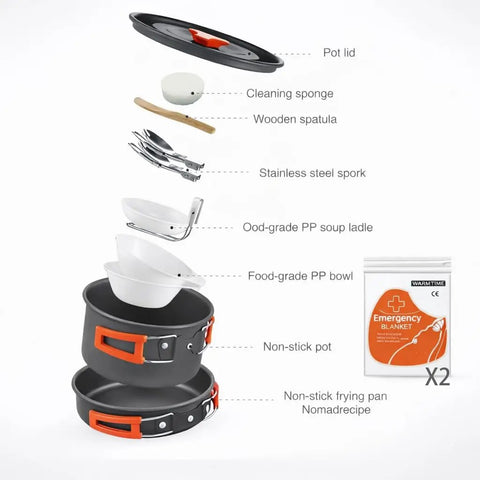 Ultra Lightweight 12 Piece Camping Cookware Set For Backpacking And Hiking Nonstick Pot And Pan With Lids Bowls Utensils Sponges