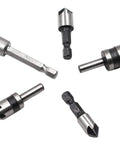 Chiloskit 5pc countersink drill bit set with 5-flute 82° countersinks for wood, metal, and plastic