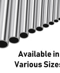 304 stainless steel tubes in varying diameters, seamless round metal pipes, silver finish
