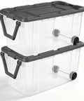 High Capacity Wheeled Storage Bins Featuring Smooth Glide Casters And Heavy Duty Stack Design Clear Plastic Rolling Containers, 160 Quart Two Pack.