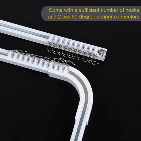 Heavy Duty Aluminum Ceiling Track System for Curtains with Hooks and Corner Connectors, Set of 2, 9 to 12 ft, White