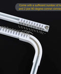 Heavy Duty Aluminum Ceiling Curtain Track System For Room Dividers With Hooks Corner Connectors And Top Brackets 12 To 18 Ft Track Set In White Built For Busy Biz Spaces, white aluminum track with hooks and 90-degree corner connector