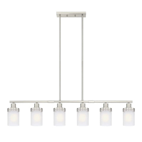Six Light Kitchen Island Chandelier In Brushed Nickel Finish Modern Pendant Ceiling Light With Frosted Glass Dope Look For Dining Room Bar Café And Kitchen Island Sleek Hollow Cup Design front view