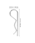 Close-up of a stainless steel cotter pin showing dimensions, part of 125 Piece Stainless Steel Spring Retainer Cotter Pin Set For Machinery Repairs And Preventing Loosening