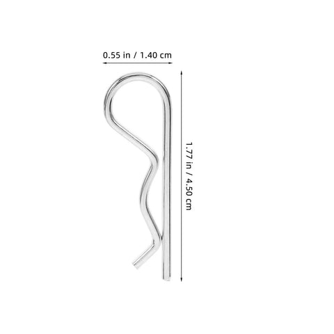 Close-up of a stainless steel cotter pin showing dimensions, part of 125 Piece Stainless Steel Spring Retainer Cotter Pin Set For Machinery Repairs And Preventing Loosening
