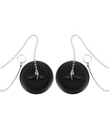 2 Pcs Black Silicone Bathtub Drain Stopper with Chain for Shower Use, featuring round design and attached chain.
