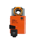 Heavy Duty Motorized Damper Actuator Engineered For Smooth Commercial HVAC Airflow Control With Slick Five Newton Meter Torque and Straight Shooter Temperature Regulation No Fuss Installation For Modern Building Ventilation Units AC 100 To 240 Volt, orange body, compact design.