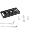Universal Camera Cheese Plate Mounting Bracket With Quarter And Three Eighth Mounting Studs For Camera Cage showing aluminum plate, screws, and hex keys.