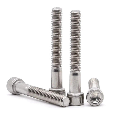 Kickass Set Of 20 Heavy Duty 1/4-20 By 3 Inch Socket Head Cap Screws Featuring Allen Hex Drive Crafted From Rock Solid 18/8 Stainless Steel 304 With Partial Thread And Coarse Thread Specs, shown from various angles.