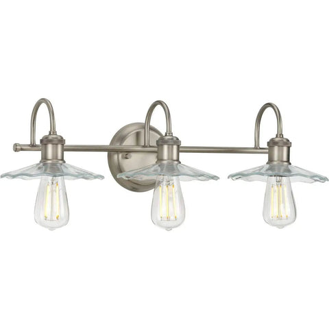 Fayette Collection 3-Light Clear Glass Farmhouse Bath Vanity Light Antique Nickel, steel build, wall-mounted