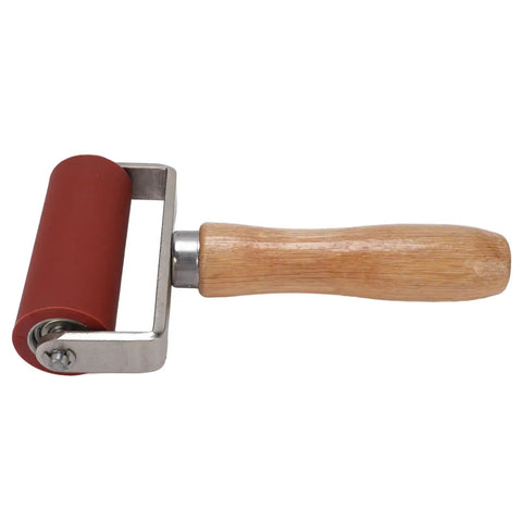 Heavy Duty PVC Welding Seam Roller With Double Bearing Handles, 32mm silicone wheel and wood grip for tarpaulin repair.