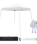 10x10 Pop Up Gazebo Tent With Slant Leg Frame, Waterproof Canopy With UV Protection, Easy Setup displayed with frame and bag