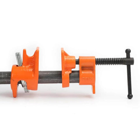 Heavy Duty 52 Pipe Clamp For One Half Inch Black Or Galvanized Pipe, Cast Iron Frame With Large One And A Half Inch Clamping Faces