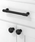10 Pack Matte Black Cabinet Pulls 5 Inch 128mm Long Life Kitchen Cabinet Handles shown installed on white drawer
