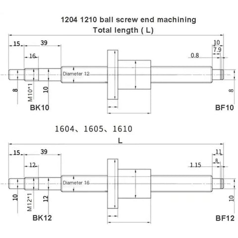 Technical diagram of Beefed Up Anti Backlash Ball Screw Set For Machinery With Coupling, 500mm Long, showing dimensions for SFU series.