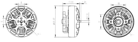 Technical drawing of Ultralight Brushless Motors Pack for 3-4 inch FPV drones, showing dimensions and design details.