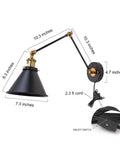 Black Swing Arm Wall Lamp With Antique Brass Finish, 2-in-1 Plug-In Or Hardwire Wall Sconce with adjustable arm and on/off switch