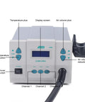Front view of Dope Pro Grade Hot Air Rework Station Handheld 1000W Digital Heat Gun with labels for controls and display screen.