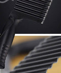 YukaBa crinkle potato cutter, black handheld with stainless steel wavy blade; close-up view