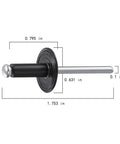 Dead Set Heavy Duty Black Aluminum Pop Rivets 3/16 X 1/2 Inch showing dimensions and design details for easy installation.