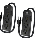 Two Pack Slim 3 Outlet Power Strip With 1 Foot Heavy Duty Extension Cord Portable Black Power Bar For Office Desk Computer Travel Space Saving ETL Listed 1625W Indoor Use